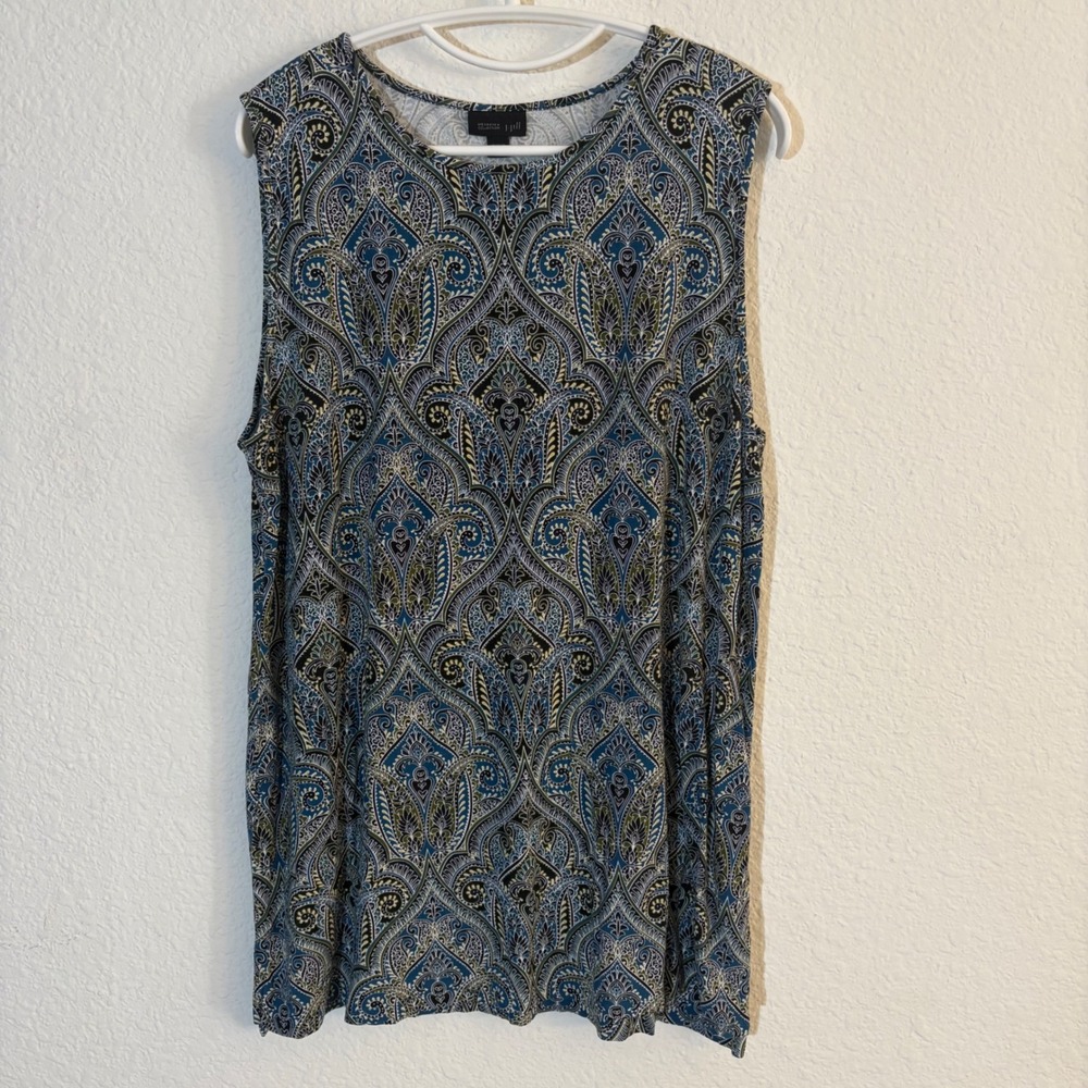 J. Jill Wearever Sleeveless Knit Top Women Large Blue Paisley